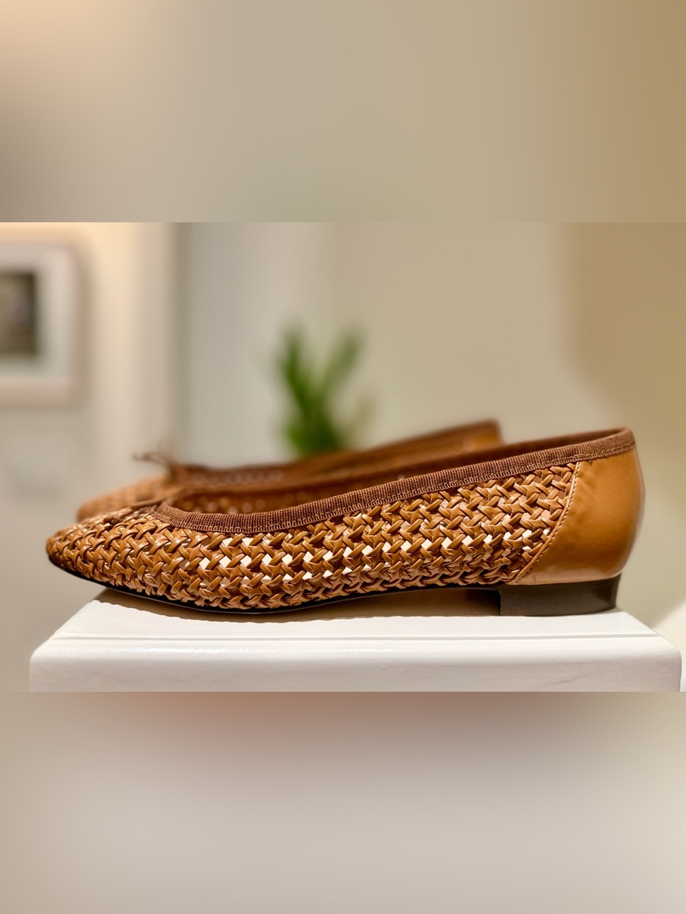 New J.Crew Woven Ballet Flats Size 9 Cognac Brown Raffia Look - Picture 2 of 9